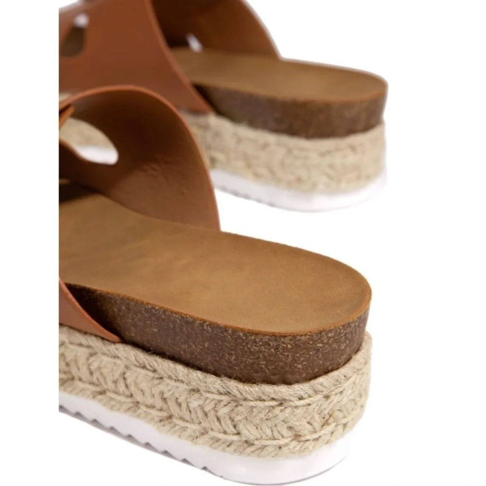 Adjustable Tan Double Buckle Espadrille Platform